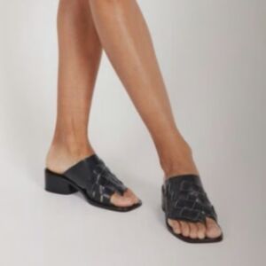 INTENTIONALLY BLANK Black Woven Leather Slide Sandals